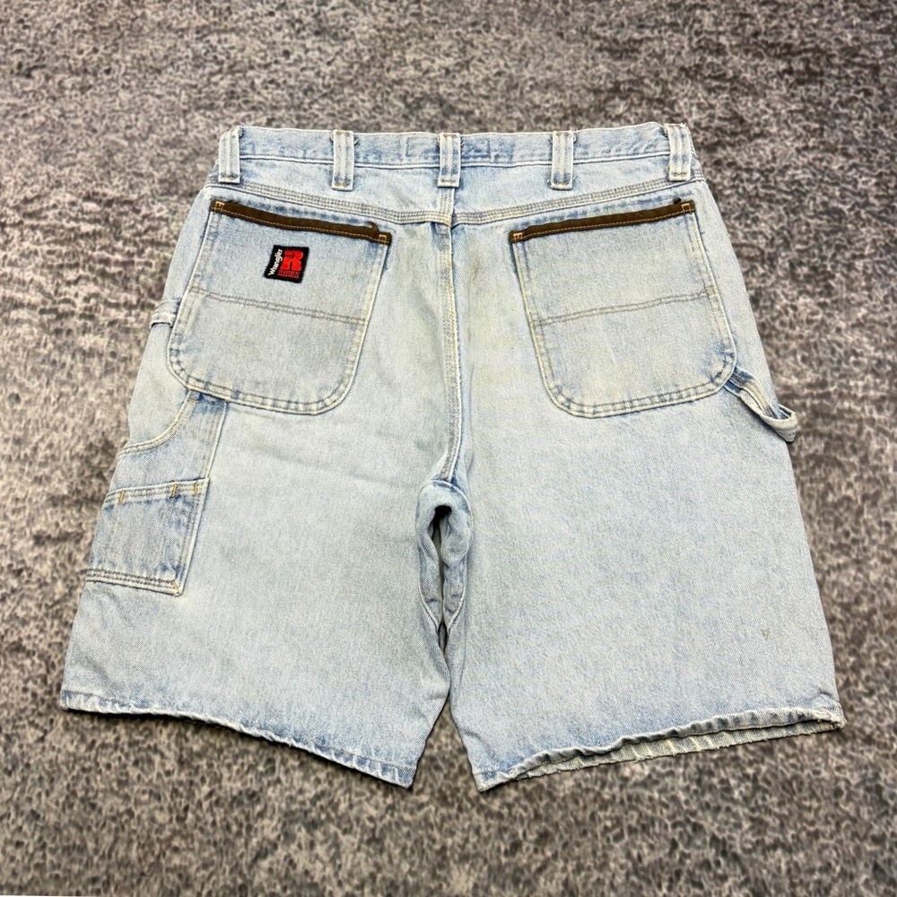 Wrangler Riggs Denim Jean Shorts Mens 36 Blue Distressed Carpenter Workwear‎ Y2K